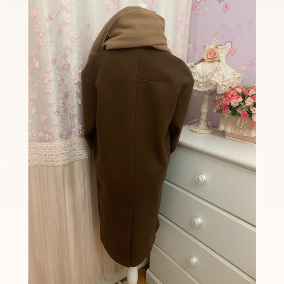 Topshop double breasted long coat in chocolate - Picture 8 of 10